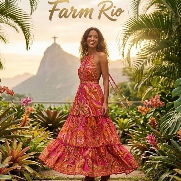 FARM Rio Dresses & Skirts - Farm Rio Tropical Groove Cotton Maxi Dress - Pink/Orange